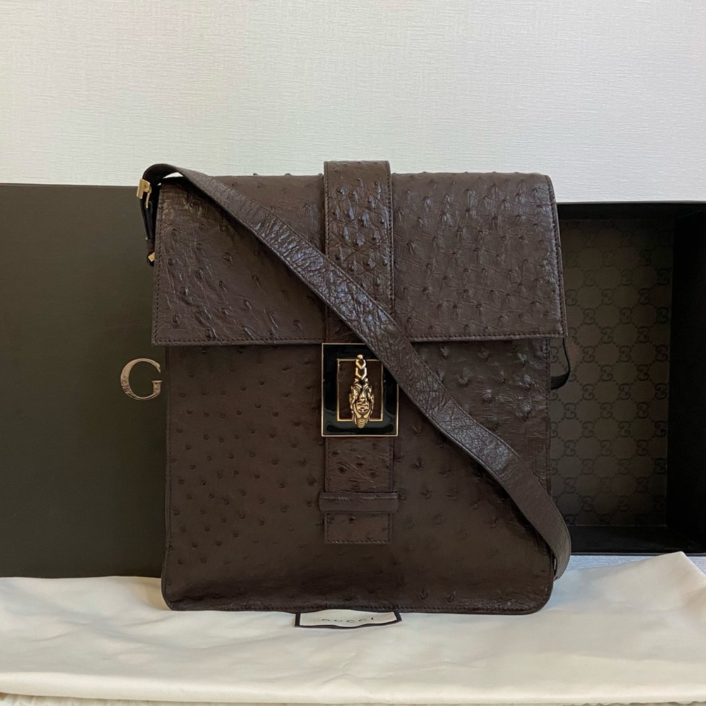 Authentic Gucci Ostrich Leather Bag w/ COA - Tiger Head - Chocolate Brown - Rare - Picture 13 of 13